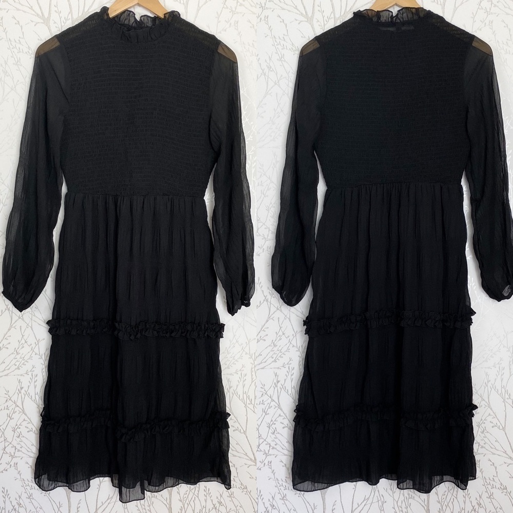 VINTAGE Black Ruffled Long Sleeve Dress Goth Cottage Size Small